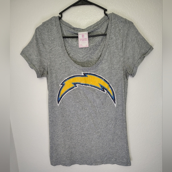 Pink Victoria's Secret With 5th & Ocean Gray NFL Chargers Sequined Logo Sz L VNT - Picture 1 of 6